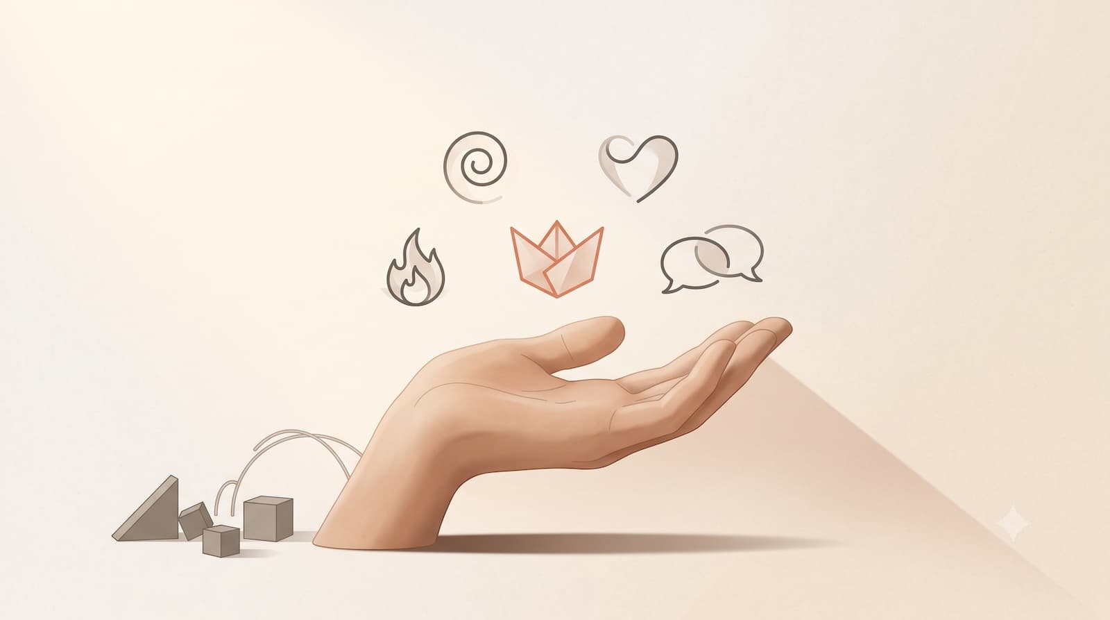 Hand with illustrations depicting soft skills